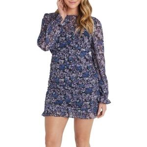 Vici Floral Ruched Mini Dress Black & Purple